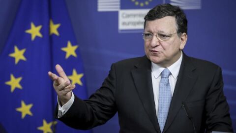 Barroso en la rueda de prensa en la sede de la Comisi&oacute;n Europea CE en Bruselas 