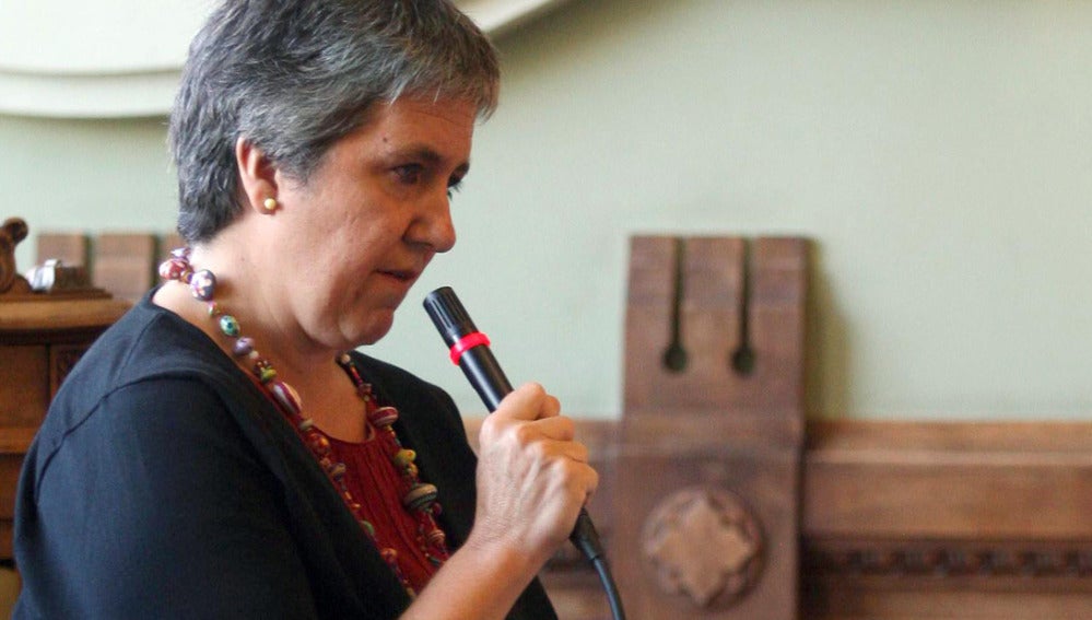 La presidenta de la Federación de Asociaciones Vecinales, María José Larena, interviene en el pleno extraordinario 