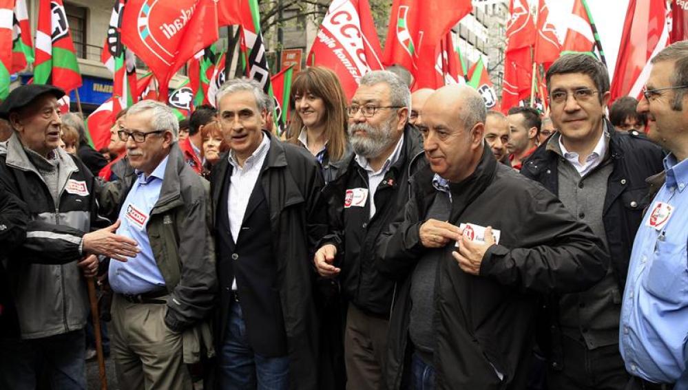Ignacio Fernández Toxo y Cándido Méndez, durante la manifestación central del Primero de Mayo