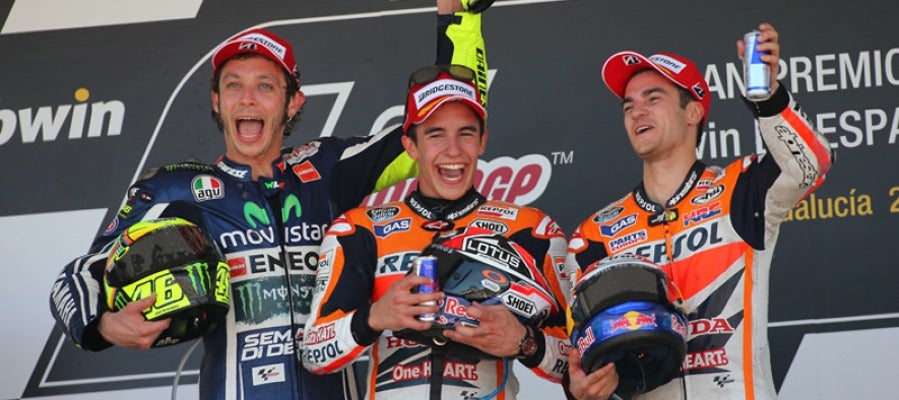 Podio del GP de Jerez, Márquez, Rossi y Pedrosa Podio del GP de Jerez, Márquez, Rossi y Pedrosa