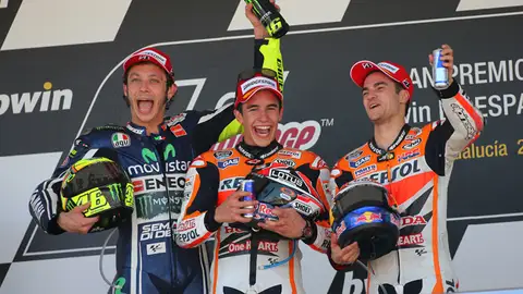 Podio del GP de Jerez, Márquez, Rossi y Pedrosa Podio del GP de Jerez, Márquez, Rossi y Pedrosa