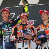 Podio del GP de Jerez, Márquez, Rossi y Pedrosa