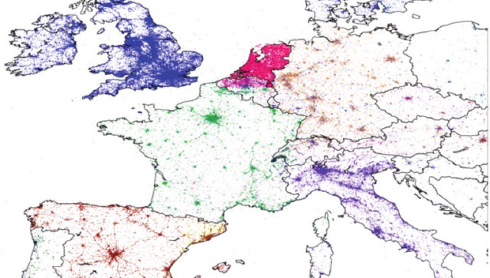 Mapa de Europa según los idiomas de los tuiteros