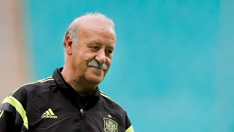 Vicente del Bosque, sonriente durante el entrenamiento de La Roja Vicente del Bosque, sonriente durante el entrenamiento de La Roja