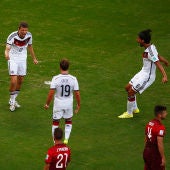 Alemania celebra el primer gol de Müller ante Portugal