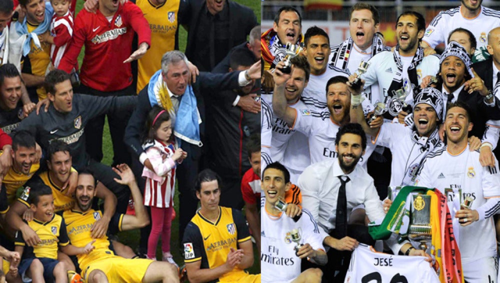 Atlético de Madrid y Real Madrid celebran la Liga y la Copa respectivamente