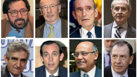 Combo de fotograf&iacute;as de archivo de algunos de los consejeros y directivos con tarjetas 'opacas' de Caja Madrid