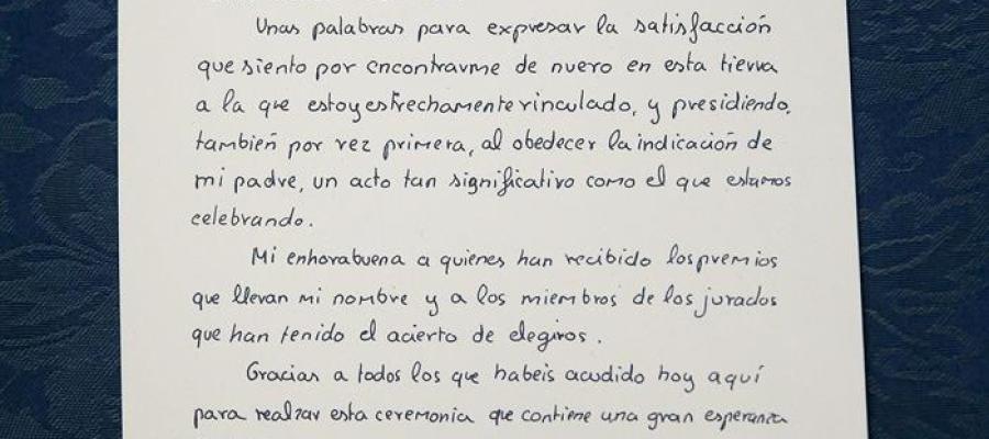 Manuscrito del primer discurso de Felipe VI en los Príncipe de Asturias en 1981 Manuscrito del primer discurso de Felipe VI en los Príncipe de Asturias en 1981
