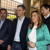 Pedro Sánchez junto a Susana Díaz, el alcalde de Zaragoza y el presidente de Asturias