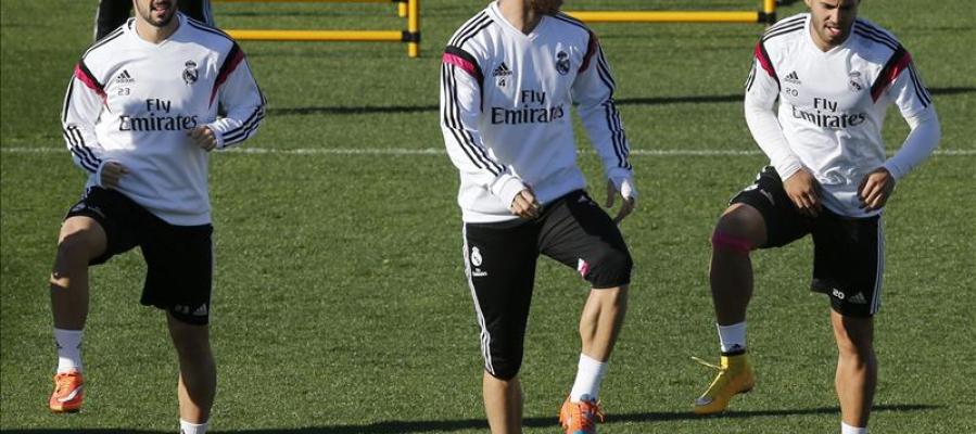 Jesé, Sergio Ramos e Isco en el entrenamiento Jesé, Sergio Ramos e Isco en el entrenamiento