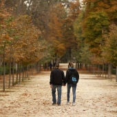 Una pareja pasea en el Parque del Retiro