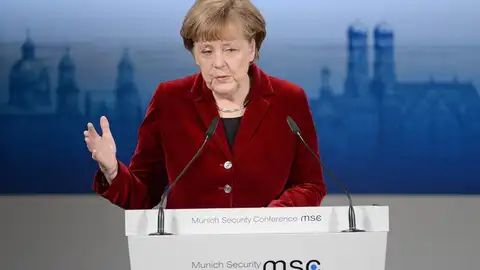 La canciller alemana, Angela Merkel, durante su discurso en la Conferencia de Seguridad de Munich La canciller alemana, Angela Merkel, durante su discurso en la Conferencia de Seguridad de Munich