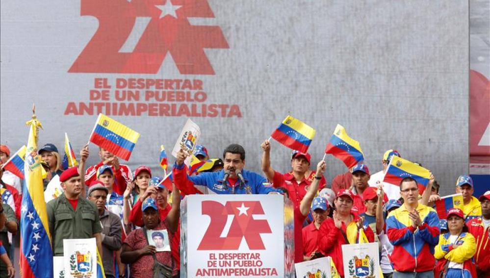 Nicolás Maduro en durante un mitin en Venezuela.