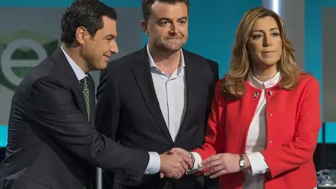 Juanma Moreno, del PP; Antonio Maíllo, de IU, y Susana Díaz, del PSOE Juanma Moreno, del PP; Antonio Maíllo, de IU, y Susana Díaz, del PSOE
