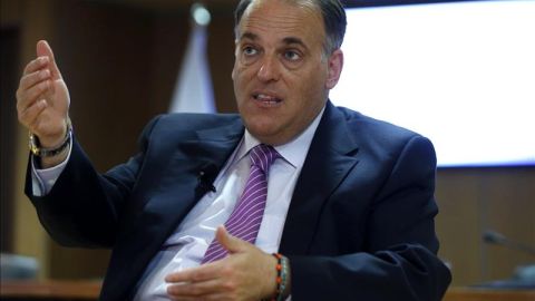 Javier Tebas durante la Asamblea Nacional en Barcelona