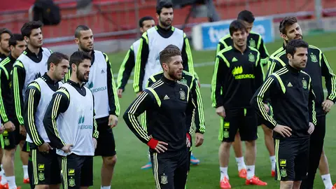 Los jugadores de la selección española sobre el césped del Pizjuán Los jugadores de la selección española sobre el césped del Pizjuán