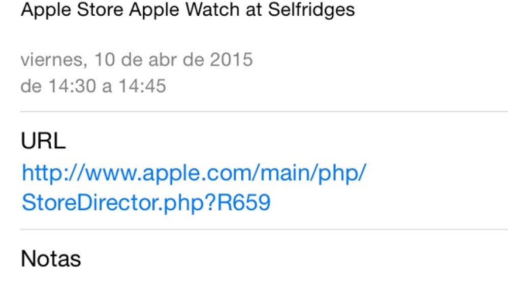 Mensaje de la cita para la prueba de Apple Watch