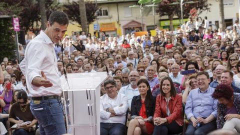 Pedro S&aacute;nchez, secretario general del PSOE, en un mitin.