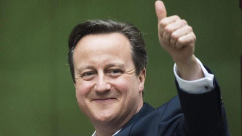  El primer ministro brit&aacute;nico, David Cameron, a las puertas de la sede de los conservadores en Londres