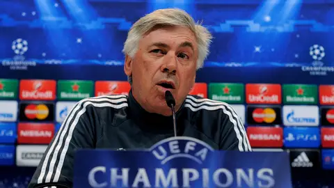 Carlo Ancelotti en sala de prensa previa al partido de Champions Carlo Ancelotti en sala de prensa previa al partido de Champions