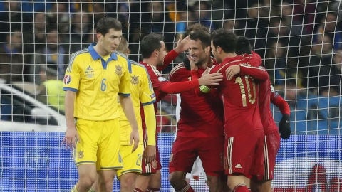 Mario Gaspar celebra su gol ante Ucrania