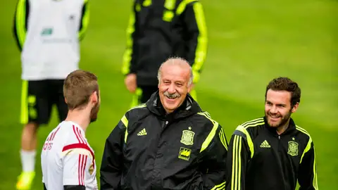 De Gea y Vicente del Bosque, en un entrenamiento de España De Gea y Vicente del Bosque, en un entrenamiento de España
