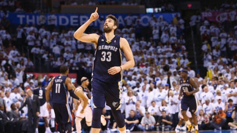 Marc Gasol celebra una canasta durante un partido con los Grizzlies