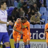 Los jugadores del Llagostera celebran un gol ante el Zaragoza