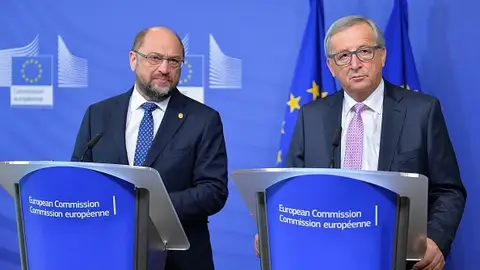 El presidente de la Comisión Europea, Jean Claude Juncker, y el del Parlamento Europeo, Martin Schulz El presidente de la Comisión Europea, Jean Claude Juncker, y el del Parlamento Europeo, Martin Schulz
