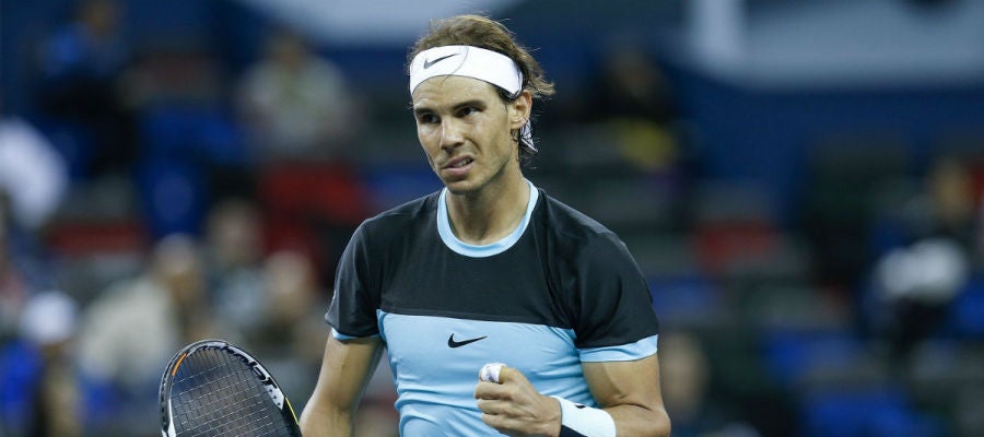 Nadal celebra un punto en Shagnhái Nadal celebra un punto en Shagnhái
