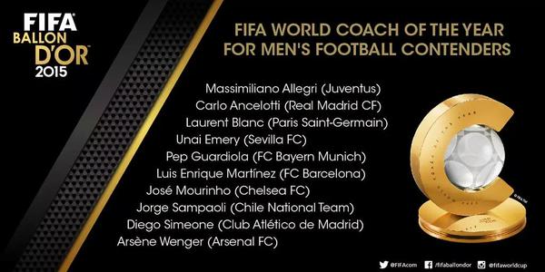 Guardiola, Luis Enrique, Emery y Sampaoli, candidatos al mejor entrenador de la FIFA Guardiola, Luis Enrique, Emery y Sampaoli, candidatos al mejor entrenador de la FIFA