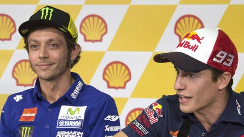 Valentino Rossi y Marc M&aacute;rquez en rueda de prensa