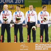 Atletas rusos en el podium