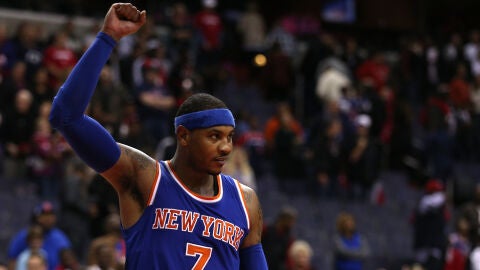 Carmelo Anthony celebra la victoria de los Knicks