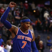 Carmelo Anthony celebra la victoria de los Knicks