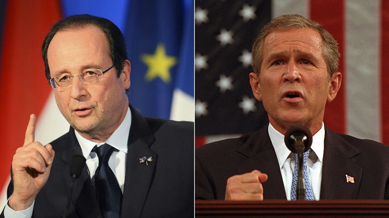 Paralelismos en los discursos de Hollande y Bush tras sufrir los respectivos atentados Paralelismos en los discursos de Hollande y Bush tras sufrir los respectivos atentados