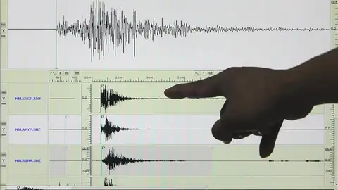 Un sismógrafo en el que aparece registrado un terremoto Un sismógrafo en el que aparece registrado un terremoto