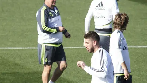 Sergio Ramos, en el entrenamiento en Valdebebas Sergio Ramos, en el entrenamiento en Valdebebas