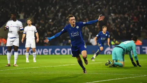 Jamie Vardy celebra su gol contra el Chelsea Jamie Vardy celebra su gol contra el Chelsea