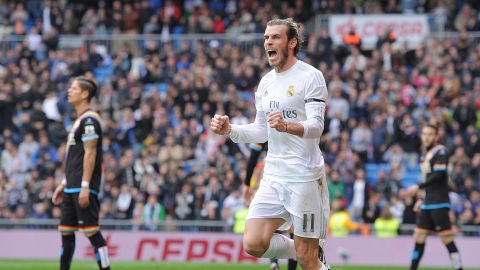 Gareth Bale celebra uno de sus goles en el Bernab&eacute;u