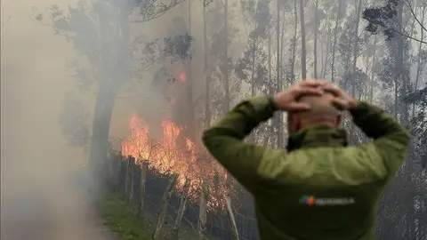 Uno de los incendios forestales en los montes próximos a la localidad cántabra de Viernoles Uno de los incendios forestales en los montes próximos a la localidad cántabra de Viernoles