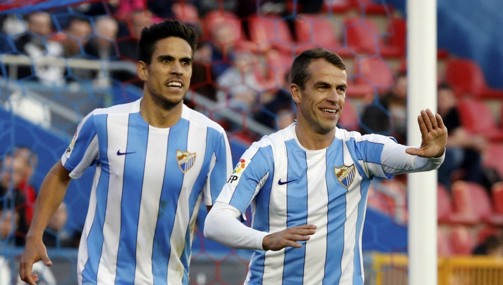 Duda celebra un gol con el Málaga