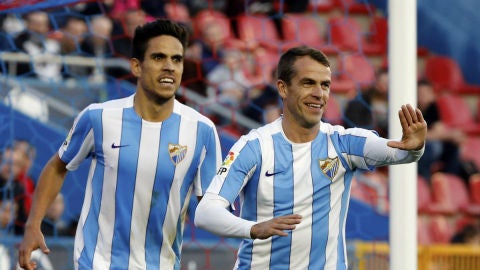 Duda celebra un gol con el M&aacute;laga