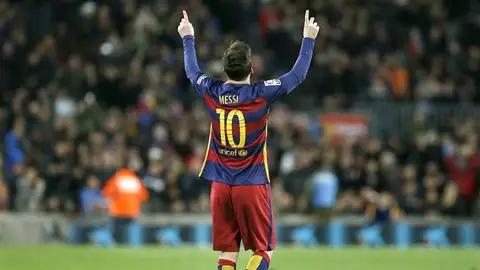 Leo Messi celebra uno de sus goles ante el Espanyol en la ida de octavos de final de la Copa del Rey Leo Messi celebra uno de sus goles ante el Espanyol en la ida de octavos de final de la Copa del Rey