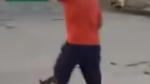 Menor dando una patada a un gato Menor dando una patada a un gato