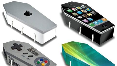 Ata&uacute;d con forma de Iphone, o mando de consola