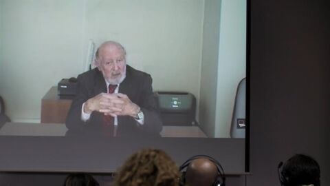 magen de la pantalla, que se encuentra en la sala de prensa del EBAP ,durante la declaraci&oacute;n del ex jefe de la Casa Real Alberto Aza, en la vig&eacute;sima jornada del juicio del Caso N&oacute;os, que se celebra en Palma de Mallorca. 
