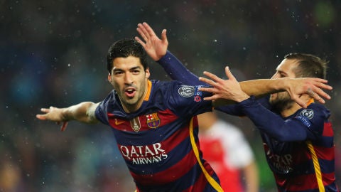 Su&aacute;rez celebra su gol ante el Arsenal