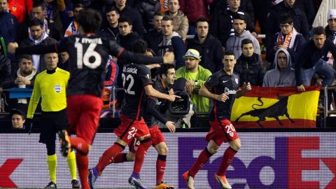 El Athletic celebra el gol de Aduriz ante el Valencia