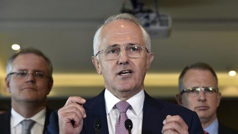  El primer ministro australiano Malcolm Turnbull durante una intervenci&oacute;n